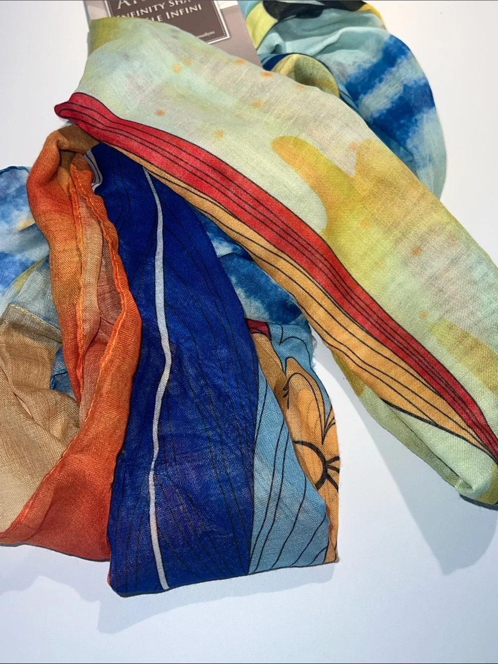 Maxine Nowl Multicolor Infinity Shawl with Blue, Yellow, Red & Orange Accents